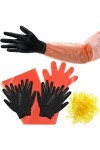 Zhanmai Lot de 12 paires de gants de chasse longs et longs avec 12 paires de gants de nettoyage noirs pour gutter le terrain