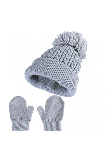 Laura Ashley Super Soft Cable Knit HAT & Mitten Set, Grey, 2T-4T