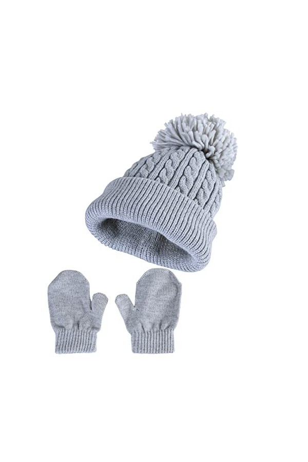 Laura Ashley Super Soft Cable Knit HAT & Mitten Set, Grey, 2T-4T