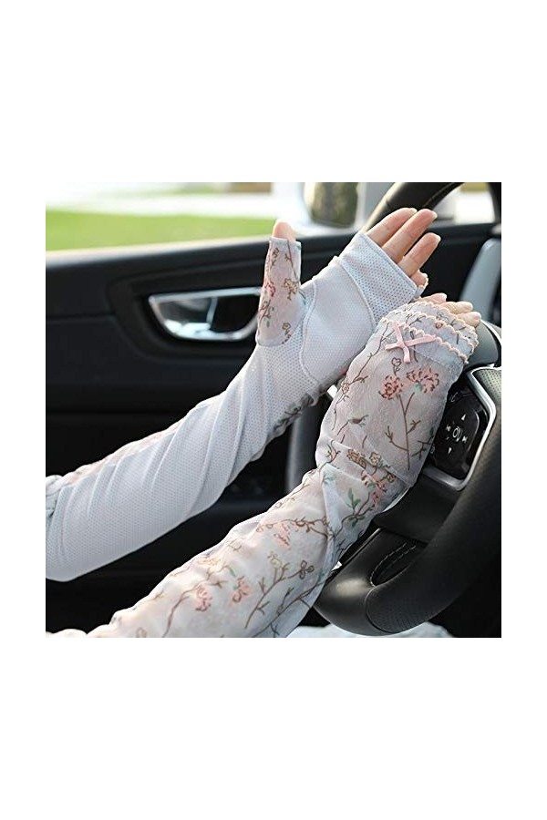 Gants de Protection Solaire Gants de Protection UV, Dentelle, Manches Longues, Section Mince, protège-Bras Color : Beige, Si