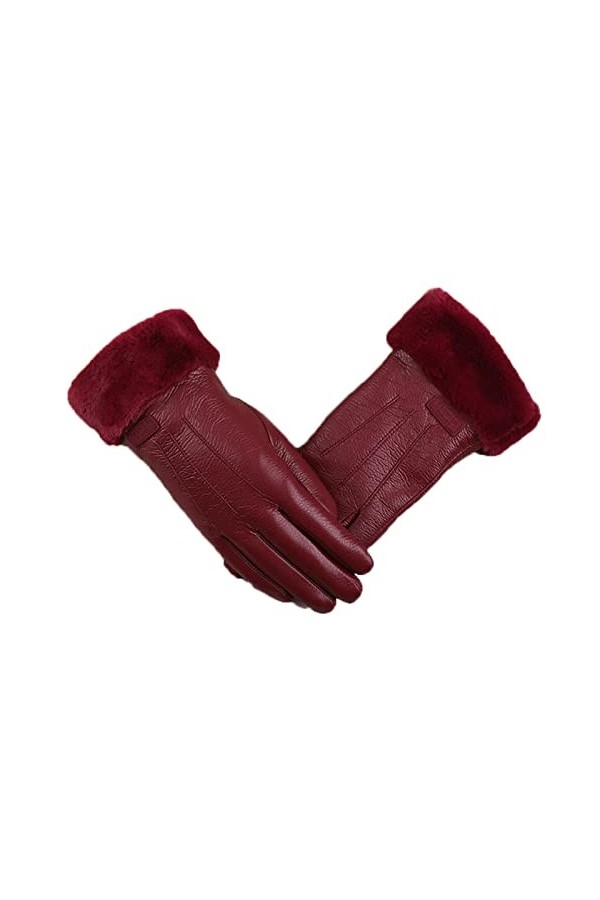 Femme Gants Chauds Hiver Plus Poignet en Peluche Épais Coupe-Vent Sport Cyclisme Moufle Lettre en Cuir PU Écran Tactile Gant 