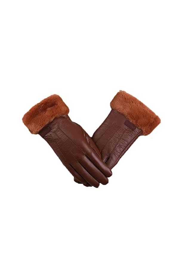 Femme Gants Chauds Hiver Plus Poignet en Peluche Épais Coupe-Vent Sport Cyclisme Moufle Lettre en Cuir PU Écran Tactile Gant 