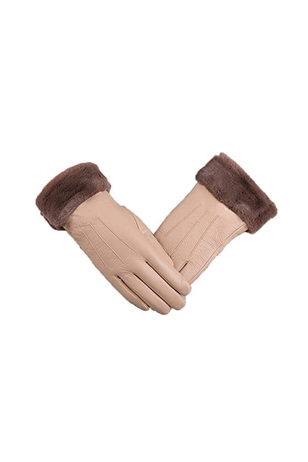 Femme Gants Chauds Hiver Plus Poignet en Peluche Épais Coupe-Vent Sport Cyclisme Moufle Lettre en Cuir PU Écran Tactile Gant 