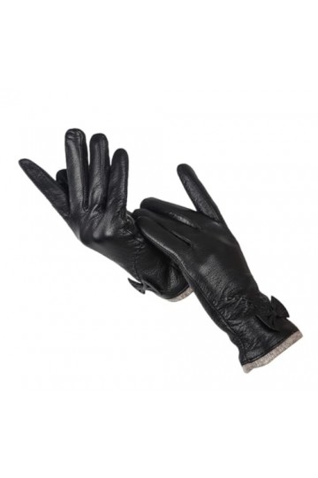 Gants en cuir pour femme, gants en cuir véritable en peau de mouton, mitaines dhiver dextérieur, Noir , 36