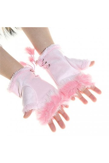 Mitaines classiques dhiver chaudes en fausse fourrure pour femmes et filles rose 