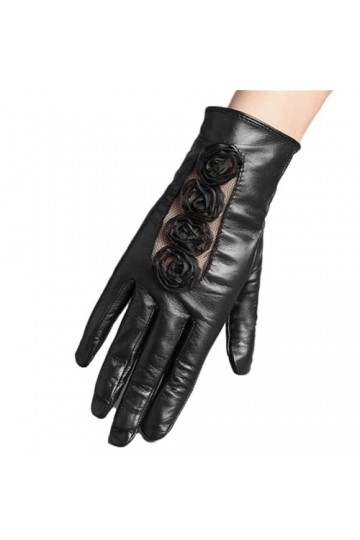 Femme Gants Dentelle Fleurs En Cuir Véritable Femmes Gants Automne Hiver Plus Velours Écran Tactile Gants En Peau De Mouton F