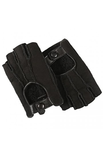 Gants Automne Hiver Femmes Gants En Cuir Véritable En Cuir Demi Doigts Chaud Noir Taille Unique