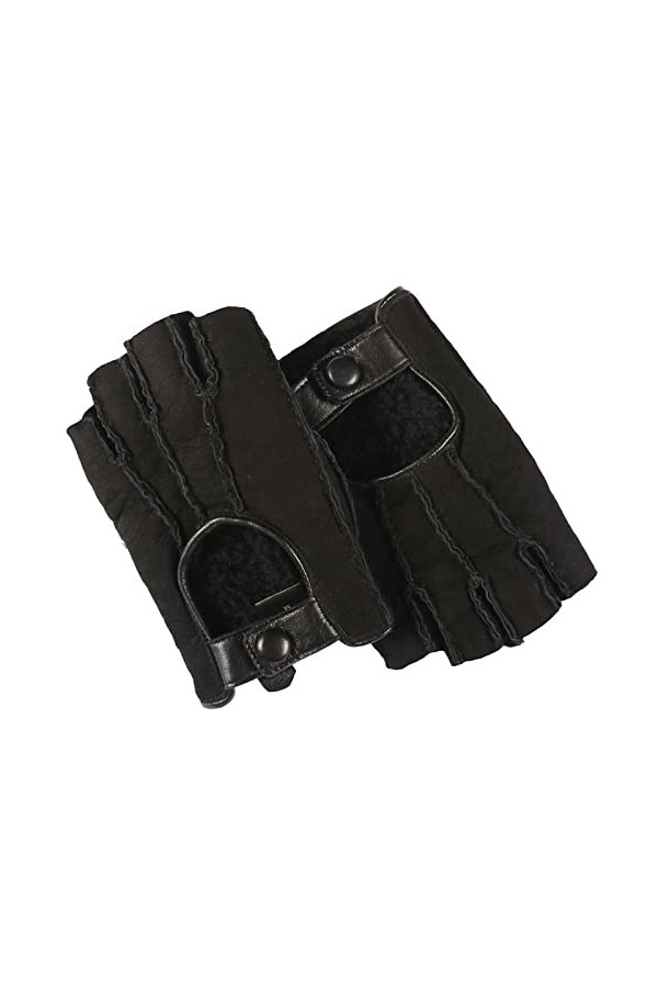 Gants Automne Hiver Femmes Gants En Cuir Véritable En Cuir Demi Doigts Chaud Noir Taille Unique