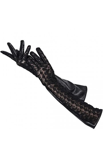 Gants en cuir pour femme en peau de mouton et dentelle, Noir , 7