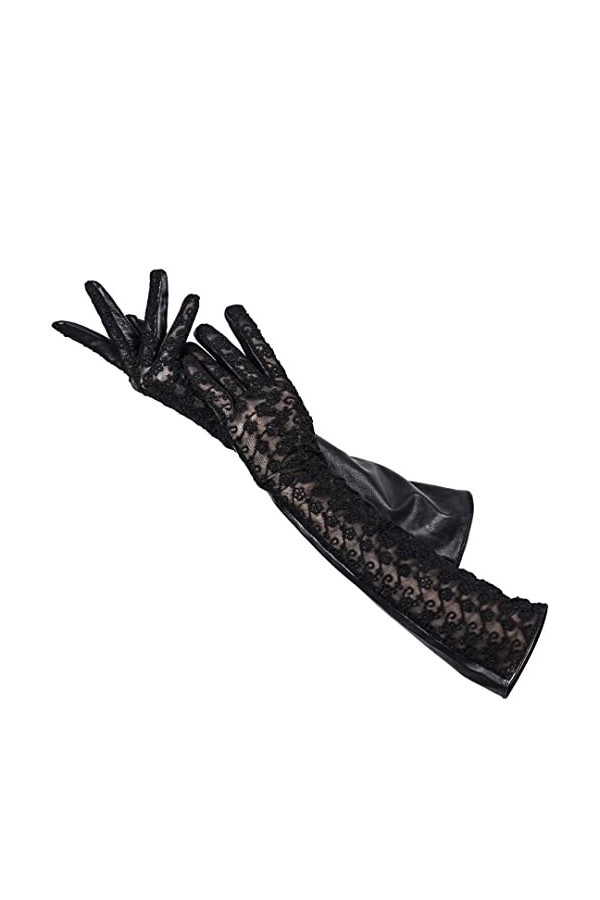 Gants en cuir pour femme en peau de mouton et dentelle, Noir , 7