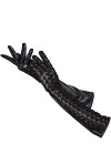 Gants en cuir pour femme en peau de mouton et dentelle, Noir , 7