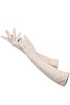 Gants en cuir pour femme en peau de mouton et dentelle, Noir , 7