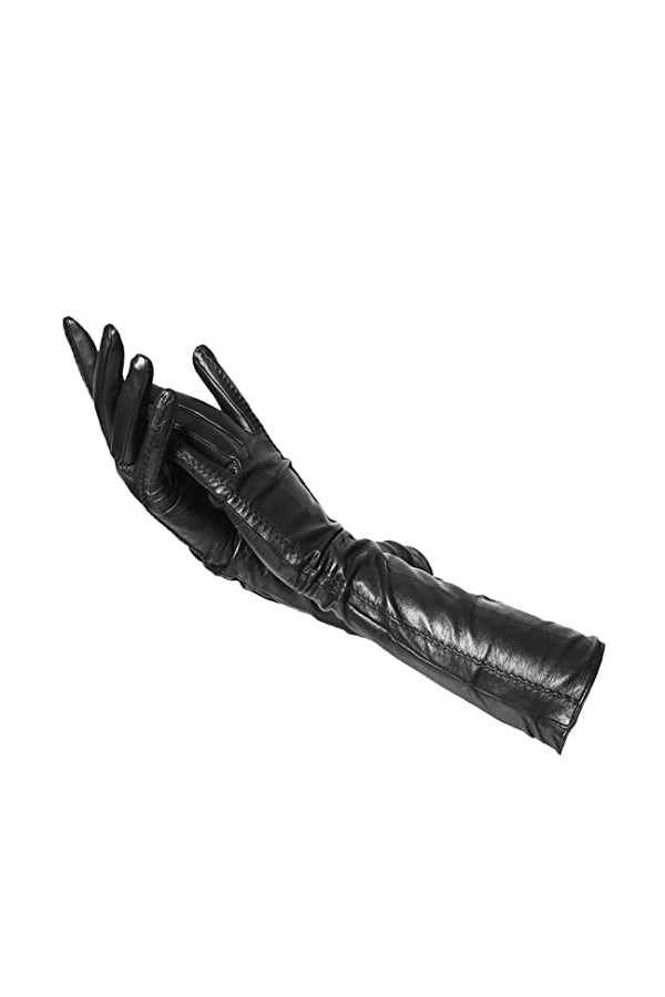 Gants dhiver pour femme en peau de mouton 50 cm de long, beige clair, 6.5