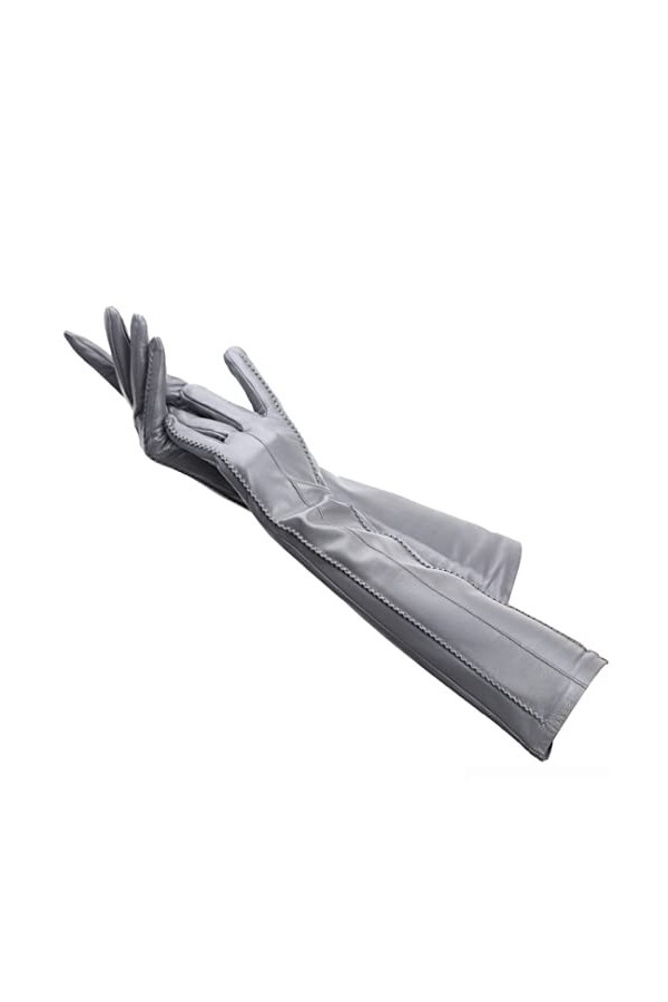 Gants dhiver pour femme en peau de mouton 50 cm de long, beige clair, 6.5