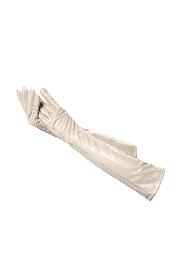 Gants dhiver pour femme en peau de mouton 50 cm de long, beige clair, 6.5