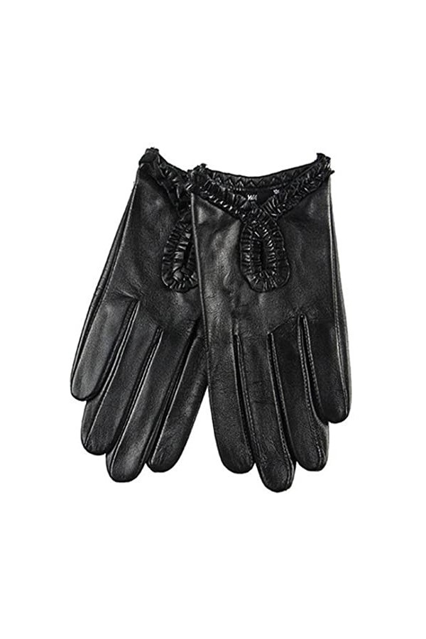 Gants dautomne simples en simili cuir avec dentelle pour femme Noir Taille S