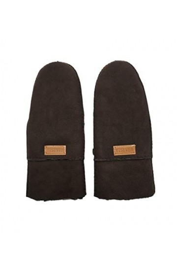 YISEVEN Femme Gants Moufles en Cuir Peau de Mouton dAgneau Véritable Rayures Chaud Épais Fourrure Doublée Thermique Poignet 