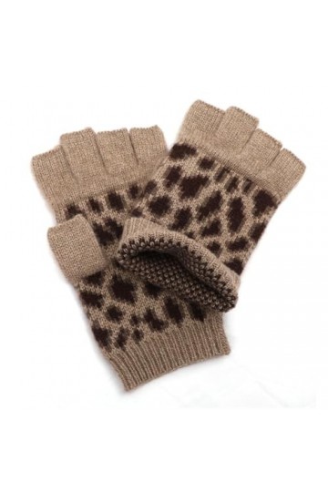 Femme Gants Moufles Sans Doigts en Léopard, 100% Cachemire Chaud Gants à Demi Doigts en Tricot épais, Automne Hiver Gants Tri