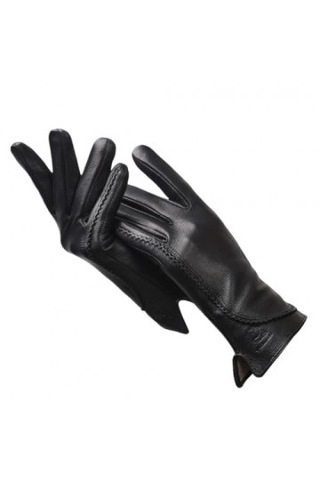 Gants dhiver simples et chauds en cuir véritable pour femme - Moufles texturées imitation cuir de vachette noire, standard, 