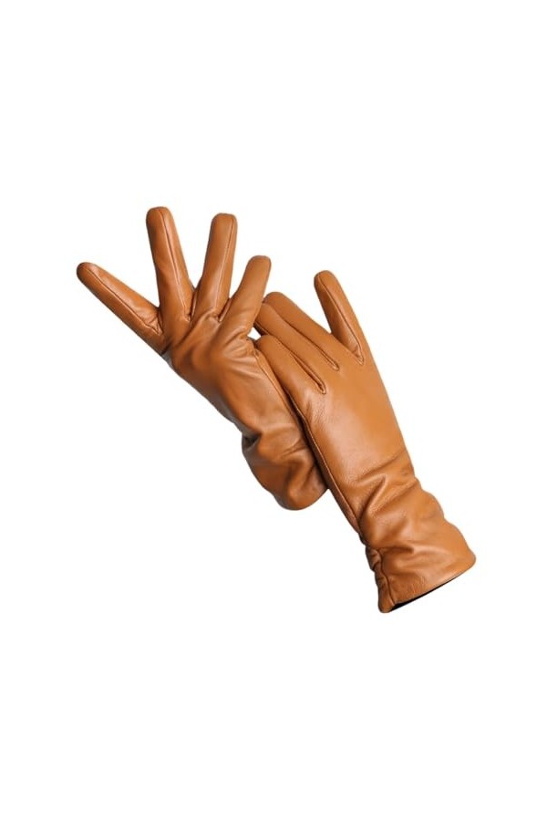 Gants en cuir à texture simple pour femme, gants dhiver chauds en peau de mouton, moufles dhiver fines pour femmes, Orange,
