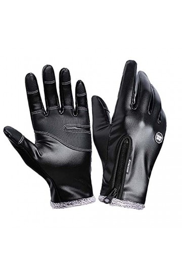 Hiver Hommes Gants En Cuir Femmes Mode Velours Noir Chaud Dames Coupe-Vent Antidérapant Doigt Complet Gants Color : L 
