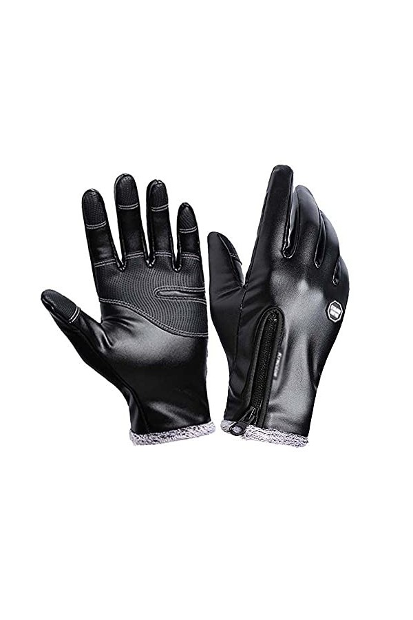 Hiver Hommes Gants En Cuir Femmes Mode Velours Noir Chaud Dames Coupe-Vent Antidérapant Doigt Complet Gants Color : L 