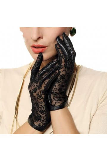 HEAITHpool Gants en Cuir dAutomne Femmes Gants en Peau de Mouton Minces Antidérapants Broderie Dentelle Solaire Gants Tactil