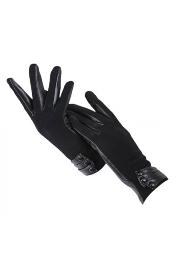 Gants dhiver courts en cuir pour femme, gants en peau de mouton, mitaines en cuir véritable noir mat, Noir , 36