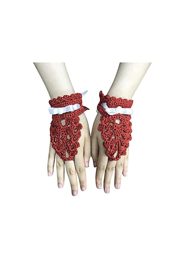 Roytil Gants rétro tricotés Automne Crochet Femmes Mitaines Faites à la Main de Couleur Unie for Les Femmes isolées par Temps