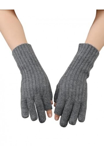 YUONNY Femme Gants Thermiques 100% Cachemire, Gants sans Doigts pour Pouce et Index, Gants à Ecran Tactile en Tricot Fin Doux