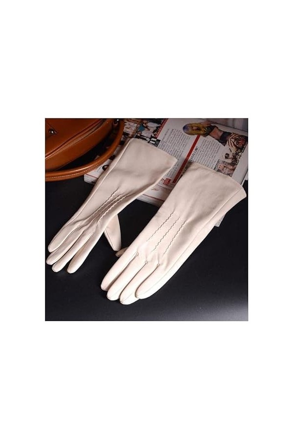 TJOIUY Gants dhiver 30 cm 12"Femmes Dames en Cuir véritable surélevé Coutures Blanc Moyen Longs Gants fête Gants de soirée