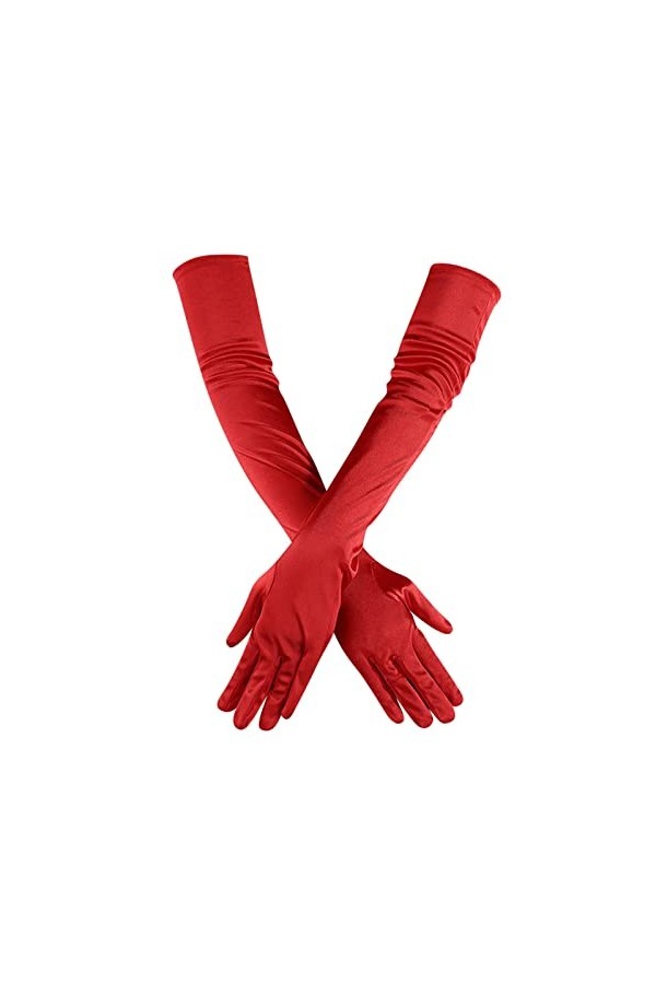 Roytil Gants Longueur Doigt coude opéra mariée Femmes Danse Satin Gants Longs années 1920 Gants Gants Mitaines Color : Silve