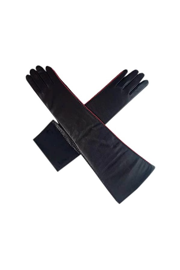 Gants dhiver à manches longues en peau de mouton pour femme - Gants dhiver chauds et épais - Noir