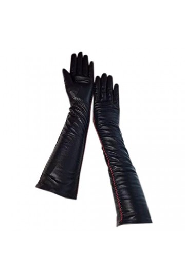 Gants dhiver à manches longues en peau de mouton pour femme - Gants dhiver chauds et épais - Noir