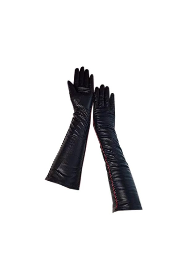 Gants dhiver à manches longues en peau de mouton pour femme - Gants dhiver chauds et épais - Noir