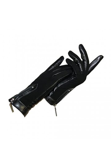 Gants chauds pour femme en cuir nubuck véritable avec fermeture éclair décorés en peau de mouton véritable et doublure en lai