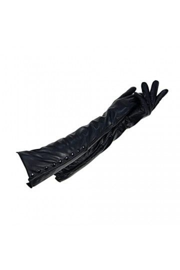 Gants dhiver chauds à manches longues pour femme - Cuir véritable - Peau de mouton - Cachemire - Plusieurs boutons rivetés