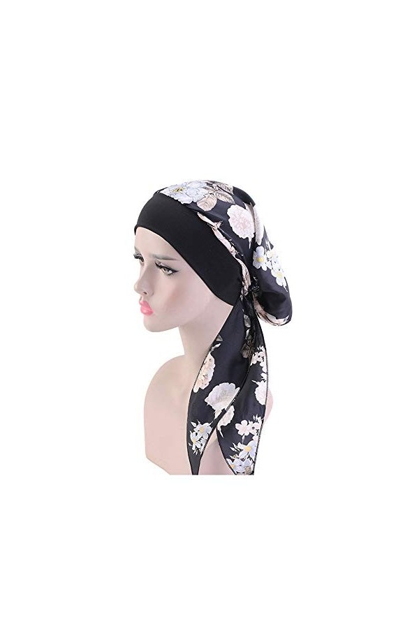 JUHONNZ Chimio Turban pour Femmes,Écharpe de Tête en Satin Casquette de Turban en Coton Couvre-tête Elastique Mousseline Band