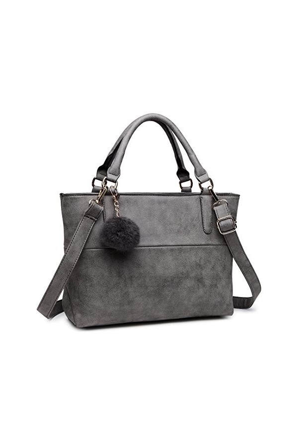 Miss Lulu Sac à Main élégant Décontracté Poignée Supérieure Sac Concise Décoration Sac à Bandoulière Pour Les Femmes,Gris