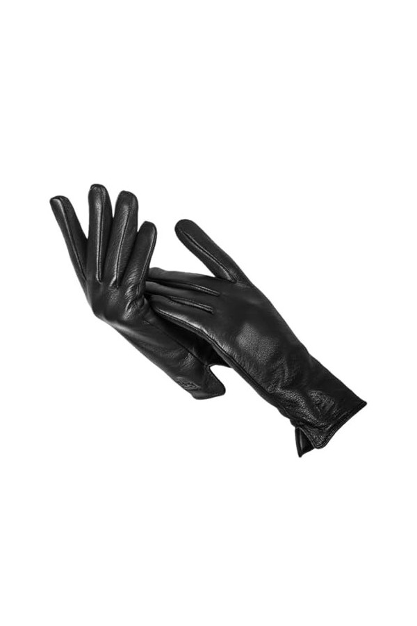 Buckskin Gants en cuir, gants en cuir noir, gants en cuir véritable pour femmes, mitaines dhiver en cuir pour femmes, Noir ,