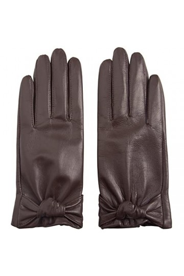 Gants Femme Mode Femmes En Cuir Véritable Peau De Mouton Bowknot Décoration Velours Doublure Garder Au Chaud En Hiver Gants M