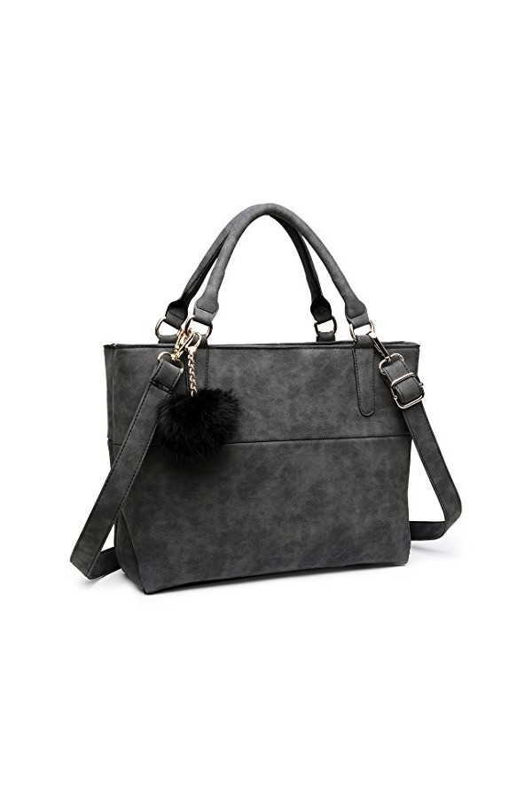 Miss Lulu Sac à Main élégant Décontracté Poignée Supérieure Sac Concise Décoration Sac à Bandoulière Pour Les Femmes,Gris