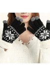 n/a Gants dhiver à Deux calques épais de Cachemire pour Femmes Motif tricoté de Flocon de Neige Color : C 