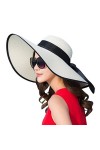 DRESHOW Femme Capeline Chapeau de Paille Chapeau à Large Bord Casquettes Anti-Soleil Respirant Anti UV Chapeau de Paille Plag