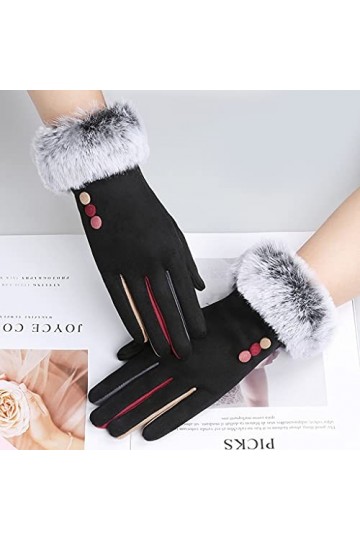 TWDYC Winter Femme Simple Couche Chaud Cachemire Plein Finger Bouton Cyclisme Mitaines Femmes Gants de Conduite à écran Tacti