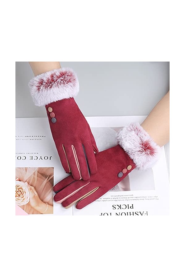 TWDYC Winter Femme Simple Couche Chaud Cachemire Plein Finger Bouton Cyclisme Mitaines Femmes Gants de Conduite à écran Tacti