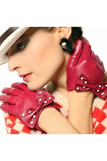 Gants en cuir de haute qualité pour femmes en peau de mouton printemps et automne mignon section mince mode nœud gants en cui