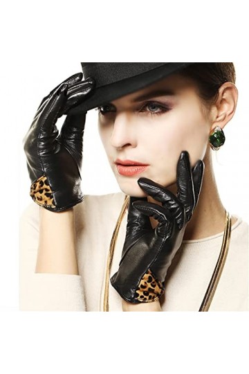 Gants dhiver en cuir pour femme - Chaud - En peau de mouton courte - Noir - Taille L