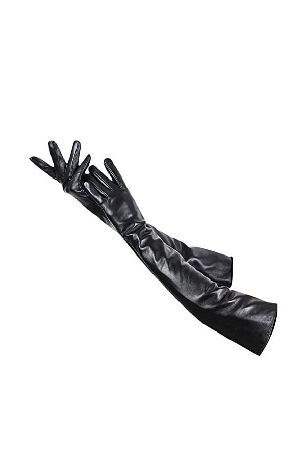 55-56 cm Gants en cuir noir Accessoires Gants longs pour femme Gants chauds en cuir pour femme, Noir 2, L