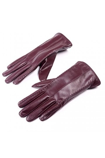 Gants dhiver en cuir pour femme avec doublure épaisse et chaude pour écran tactile, bordeaux, M